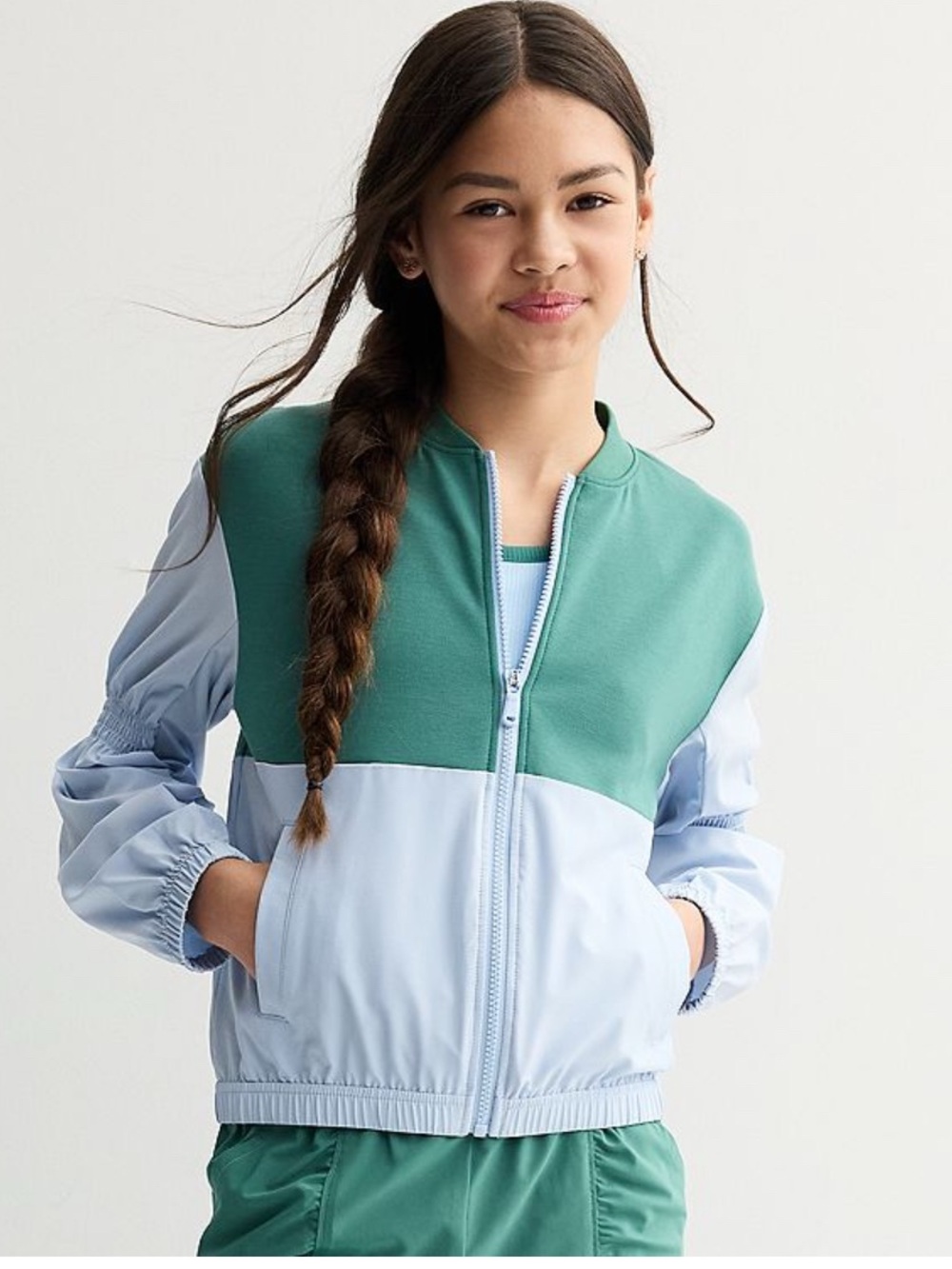 tek gear girls Green and Light Blue Colorblock Jacket size 10/12